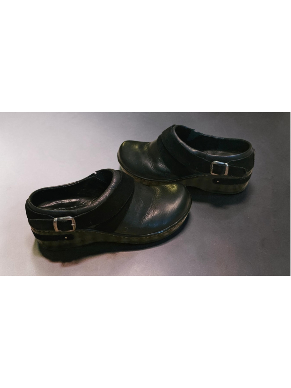 Born Women's Size 7 Black Leather Suede Comfort Clogs Non-Slip Buckle